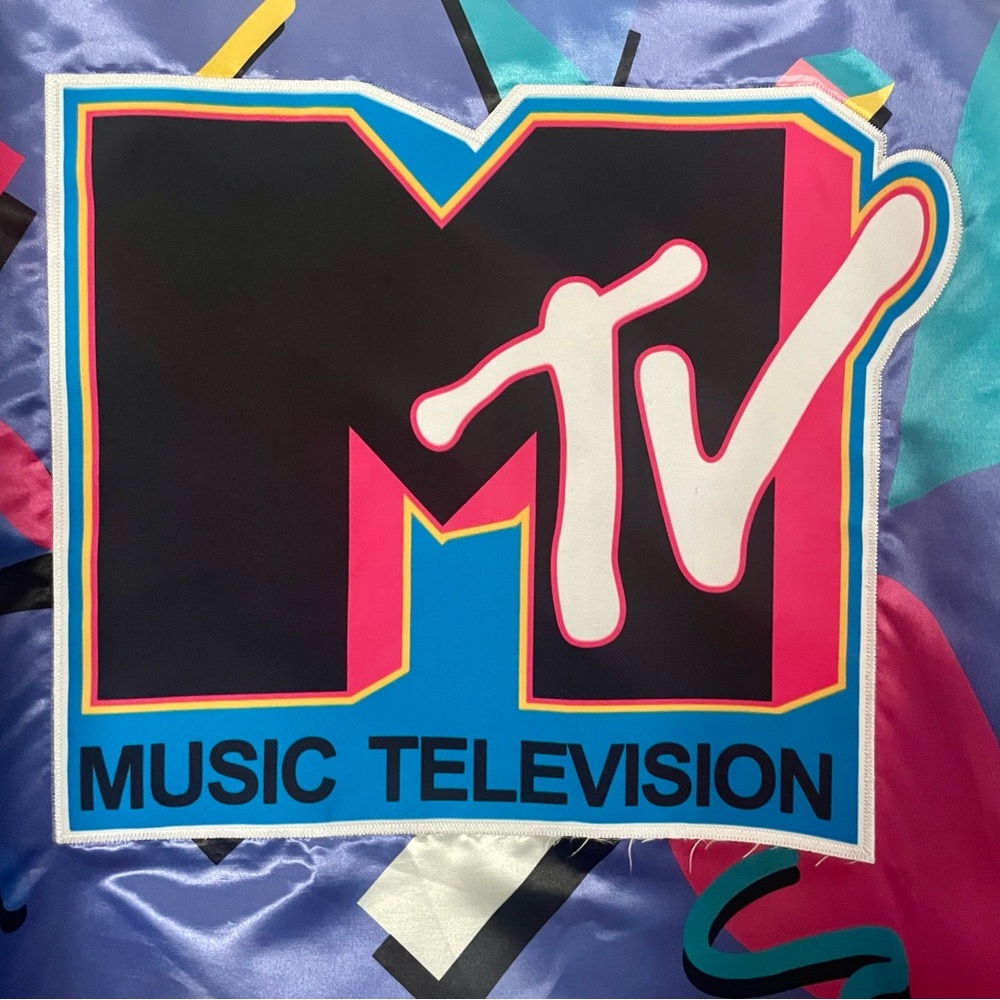 Rare!! Vintage 80s 1981 MTV Satin Bomber Jacket Memphis Design Print Unisex - Picture 5 of 13